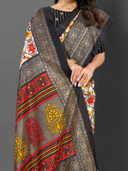 Women's Dola  White Printed Designer Saree With Blouse Piece-RAJWADI42B