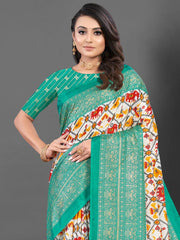 Women's Dola Teal Blue Printed Designer Saree With Blouse Piece-RAJWADI36G