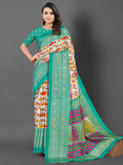 Women's Dola Teal Blue Printed Designer Saree With Blouse Piece-RAJWADI36G