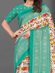 Women's Dola Teal Blue Printed Designer Saree With Blouse Piece-RAJWADI36G