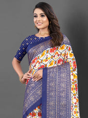 Women's Dola White Printed Designer Saree With Blouse Piece-HTSKOKO103