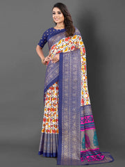 Women's Dola White Printed Designer Saree With Blouse Piece-HTSKOKO103