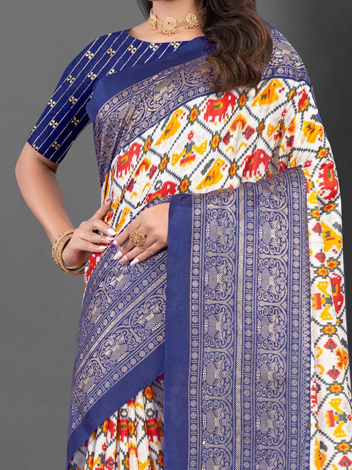 Women's Dola White Printed Designer Saree With Blouse Piece-HTSKOKO103