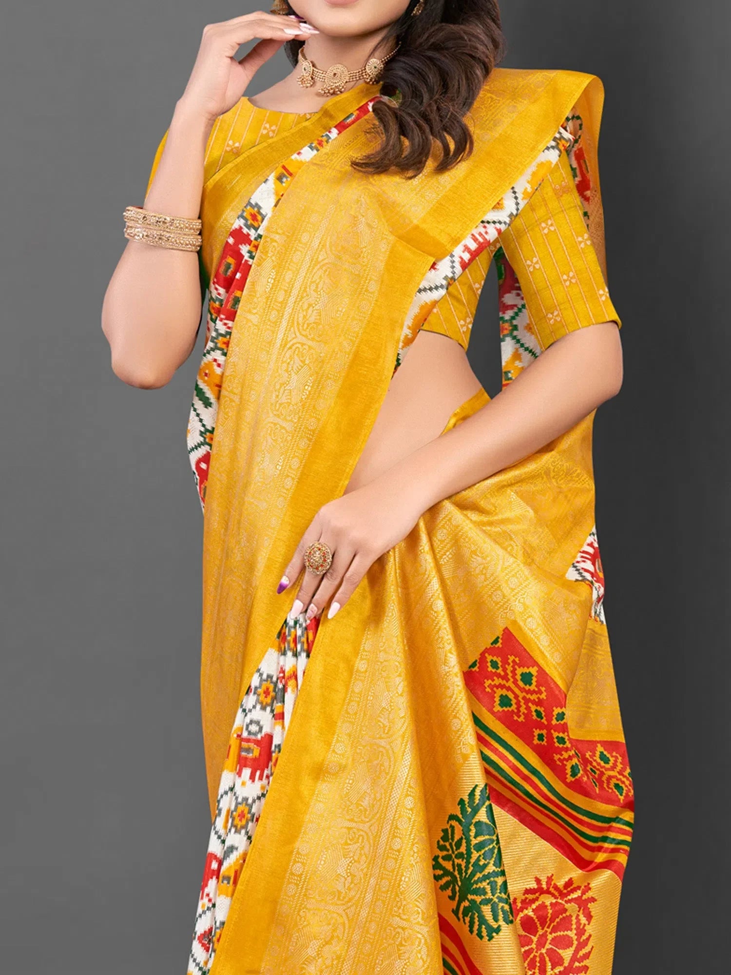 White Printed Polyester Saree | Indian Wedding Sarees