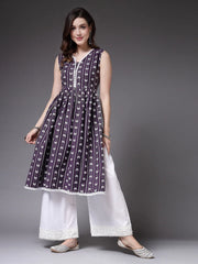 Women's Self Designed Cotton Blend Naira Cut Kurta-RASIN