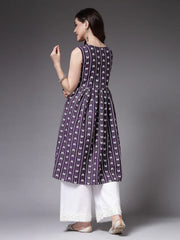 Women's Self Designed Cotton Blend Naira Cut Kurta-RASIN