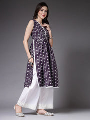 Women's Self Designed Cotton Blend Naira Cut Kurta-RASIN
