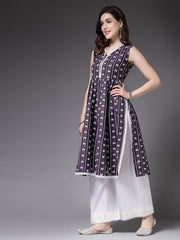 Women's Self Designed Cotton Blend Naira Cut Kurta-RASIN