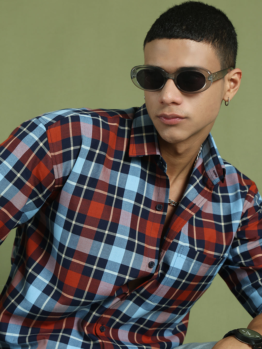 DesiQlo Men Checked Men Regular Fit Shirts - Multicolor - RDSH_001Blue
