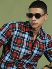 Men's Checks Cotton Casual Shirt ( RDSH 001Blue )