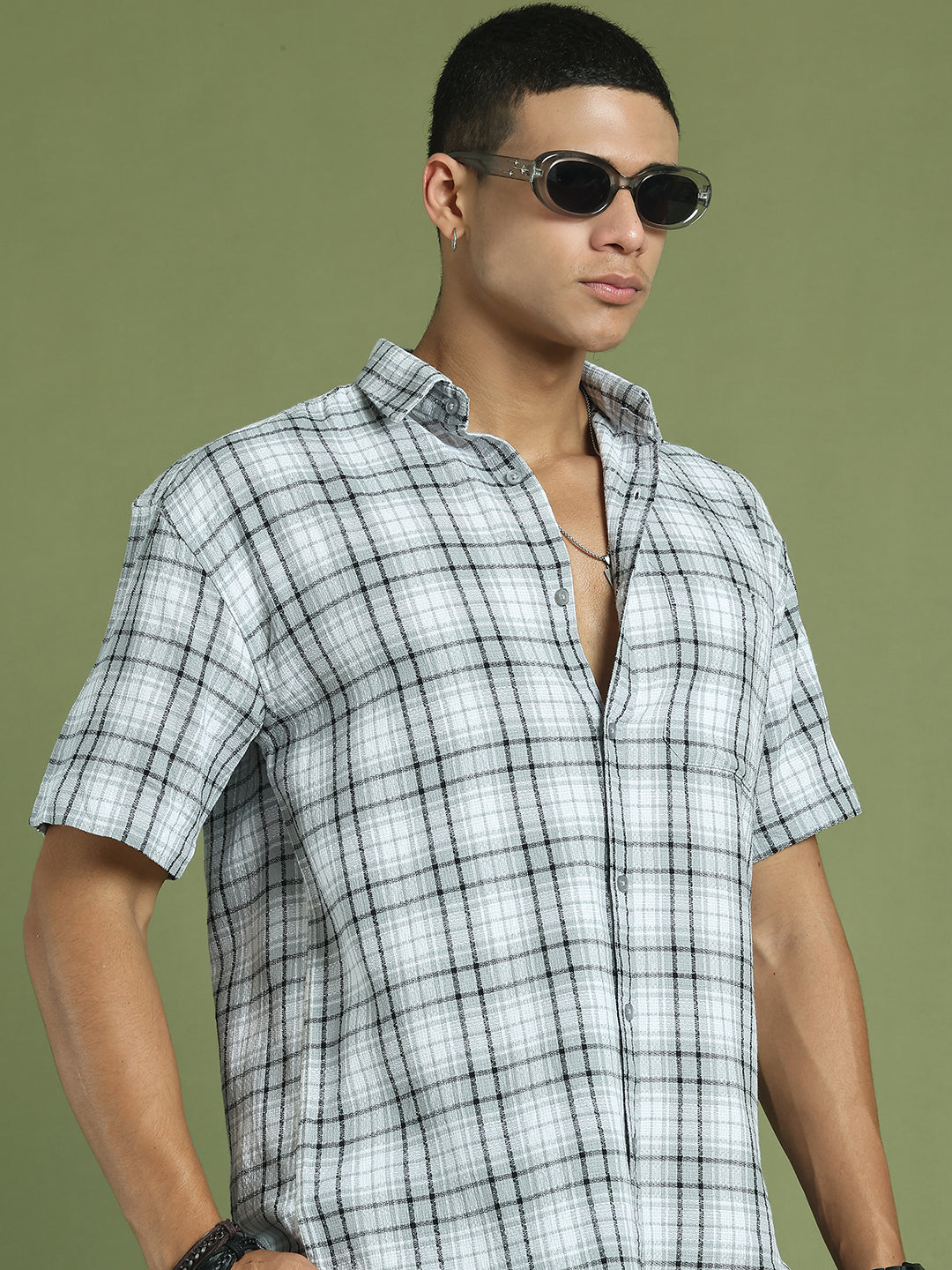 DesiQlo Men Checked Men Regular Fit Shirts - Multicolor - RDSH_002Grey