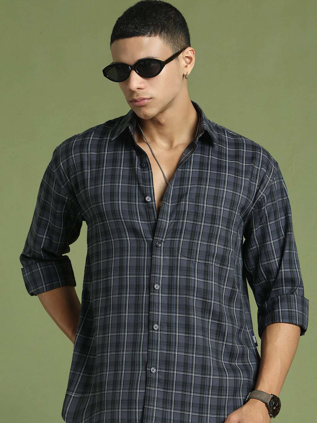 DesiQlo Men Checked Men Regular Fit Shirts - Multicolor - RDSH_004Grey