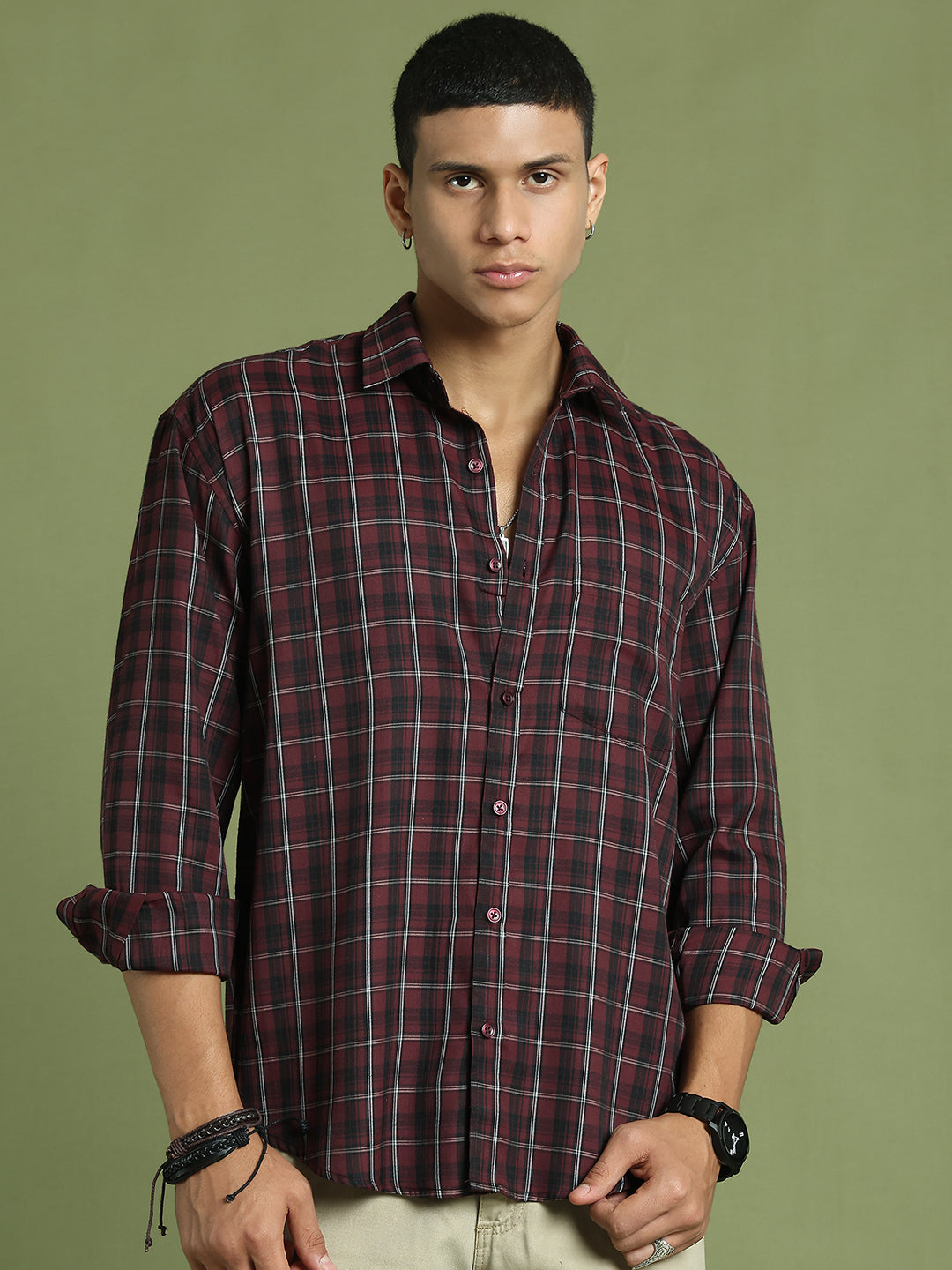 Men's Checked Casual Shirt ( RDSH 004Maroon )