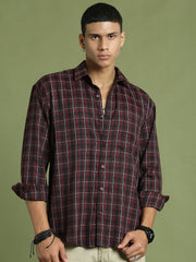 Men's Checked Casual Shirt ( RDSH 004Maroon )