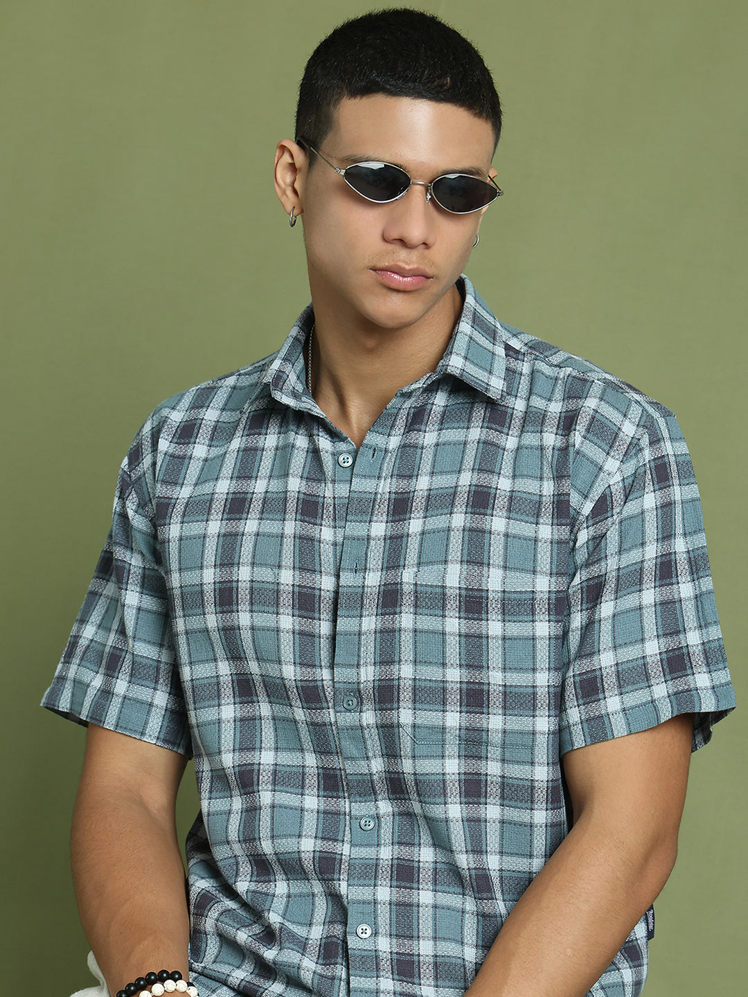 DesiQlo Men Checked Men Regular Fit Shirts - Multicolor - RDSH_005Blue