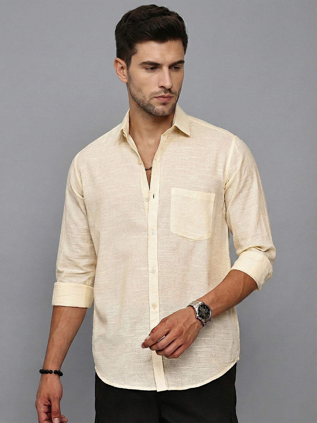 DesiQlo Men Solid Men Regular Fit Shirts - Multicolor - RDSH_006Cream