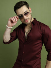 Satin Lycra Solid Casual Shirt for Men ( RDSH 008Maroon )