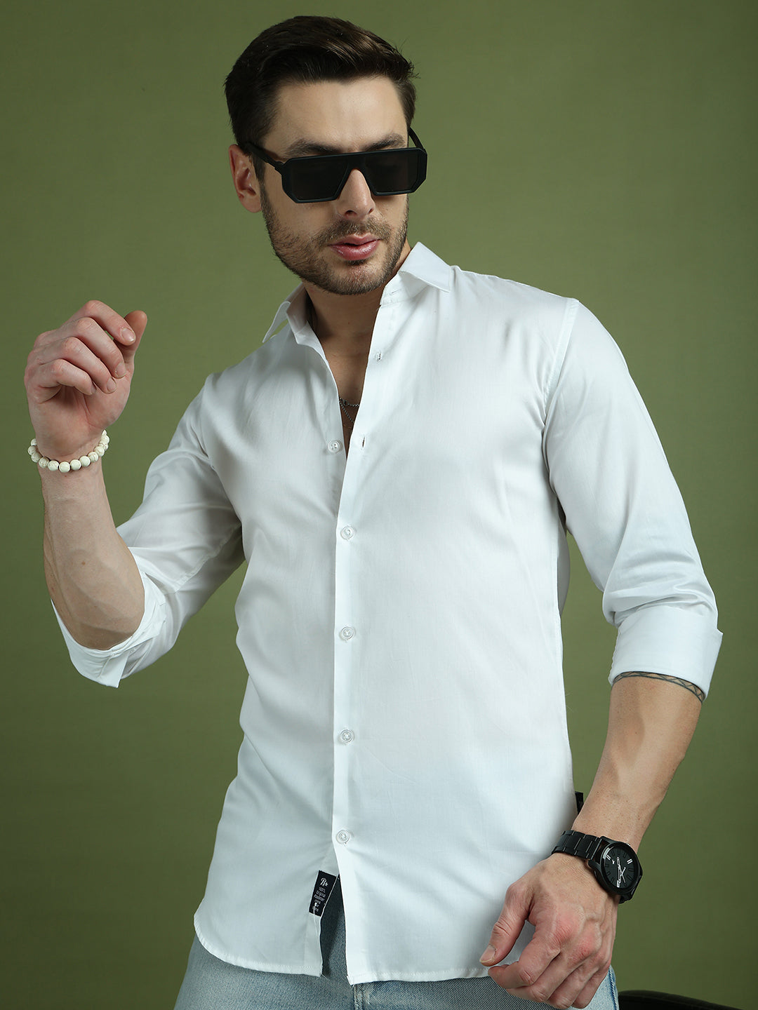 Satin Lycra Solid Casual Shirt for Men ( RDSH 008White )