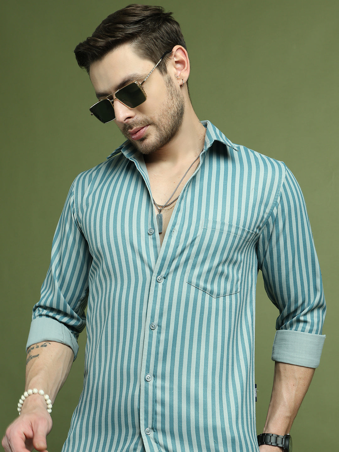 DesiQlo Men Striped Men Regular Fit Shirts - Multicolor - RDSH_009Blue