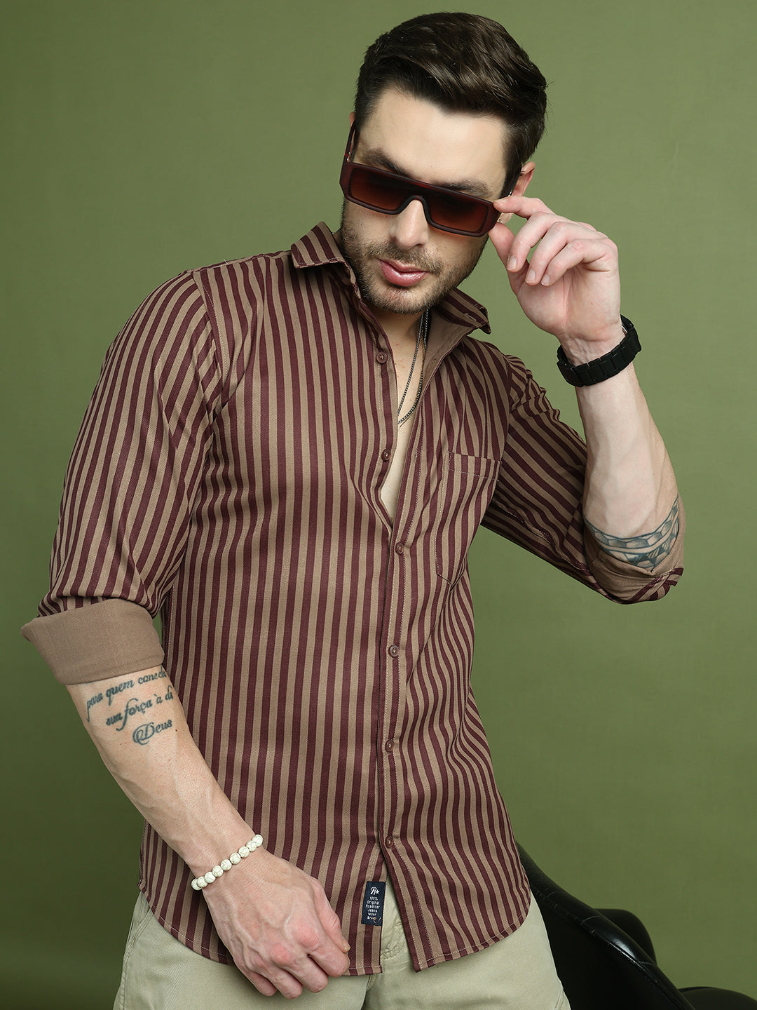DesiQlo Men Striped Men Regular Fit Shirts - Multicolor - RDSH_009Maro