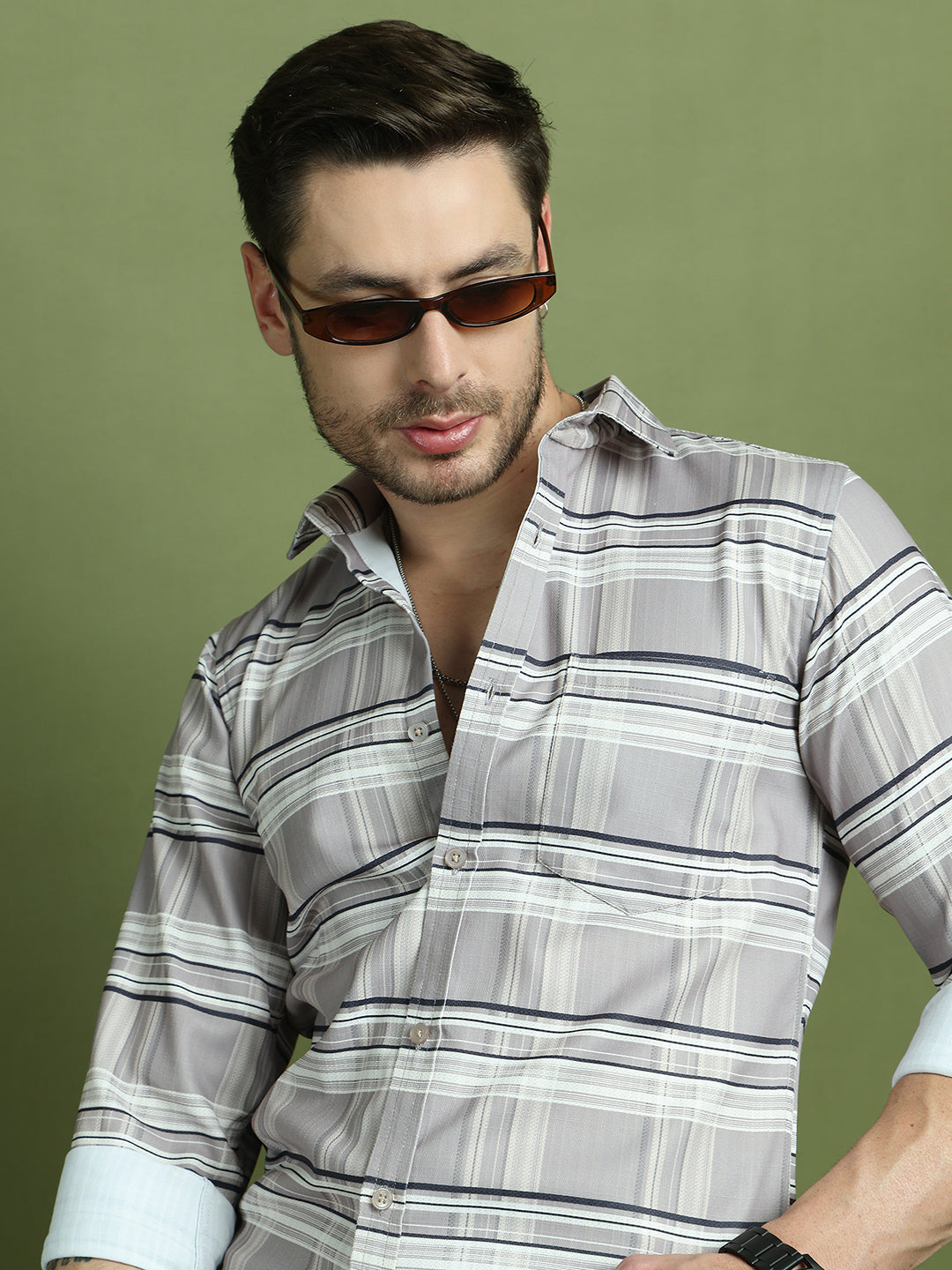 Classic Tartan Checked Pure Cotton Casual Shirt ( RDSH 010Grey )