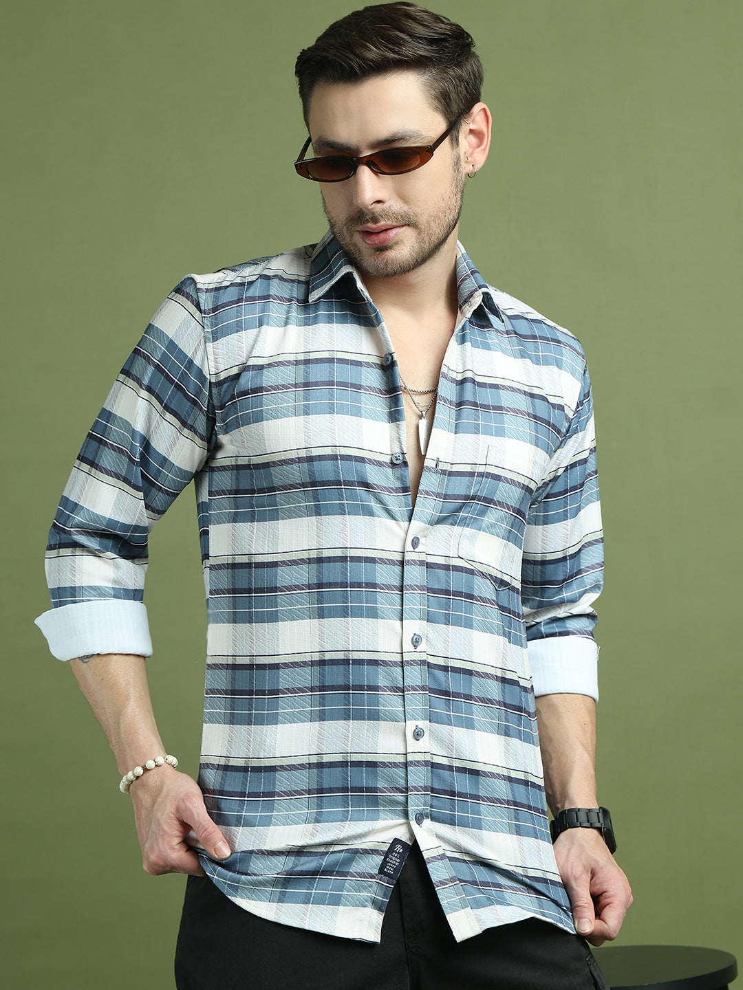 DesiQlo Men Checked Men Regular Fit Shirts - Multicolor - RDSH_011Blue