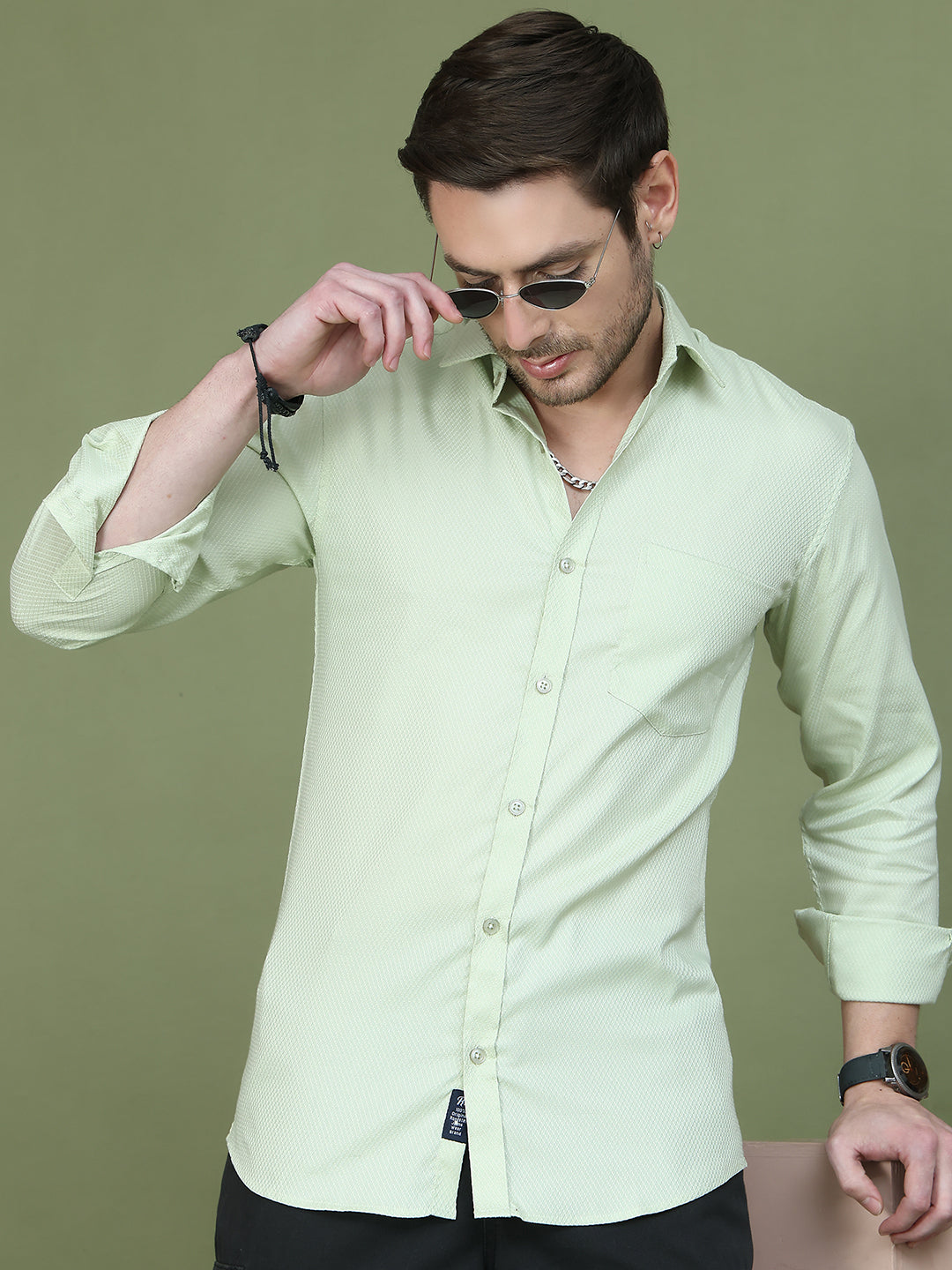 Woven Design Pista Green Casual Shirt for Men ( RDSH 013Pista )