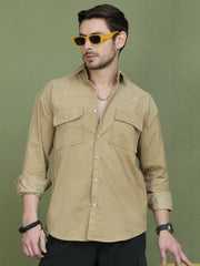 Classic Corduroy Shirt with Dual Pockets ( RDSH 014Beige )