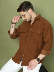 Classic Corduroy Shirt with Dual Pockets ( RDSH 014Brown )