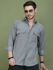 Classic Corduroy Shirt with Dual Pockets ( RDSH 014Light-Grey )