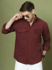 Classic Corduroy Shirt with Dual Pockets ( RDSH 014Maroon )