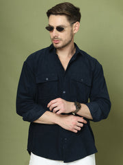 Classic Corduroy Shirt with Dual Pockets ( RDSH 014Navy )