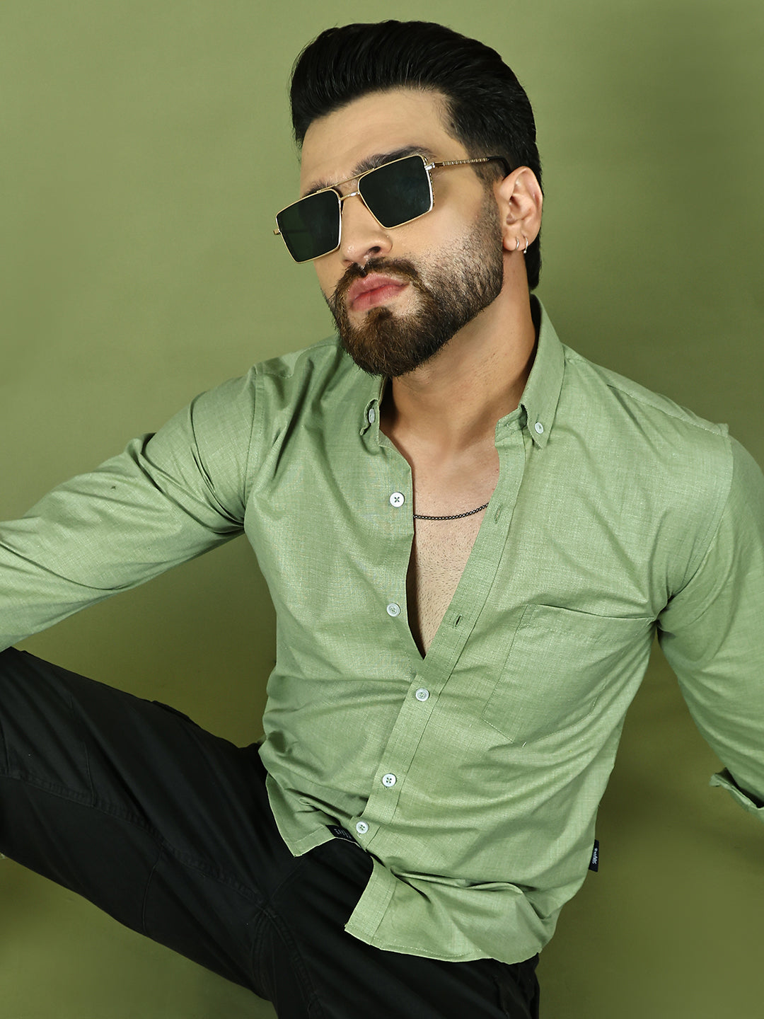 Casual Cotton Blend Shirt for Men ( RDSH 017Pista )
