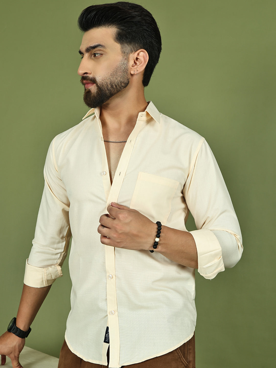 Men's Casual Cotton Blend Shirt ( RDSH 019Cream )