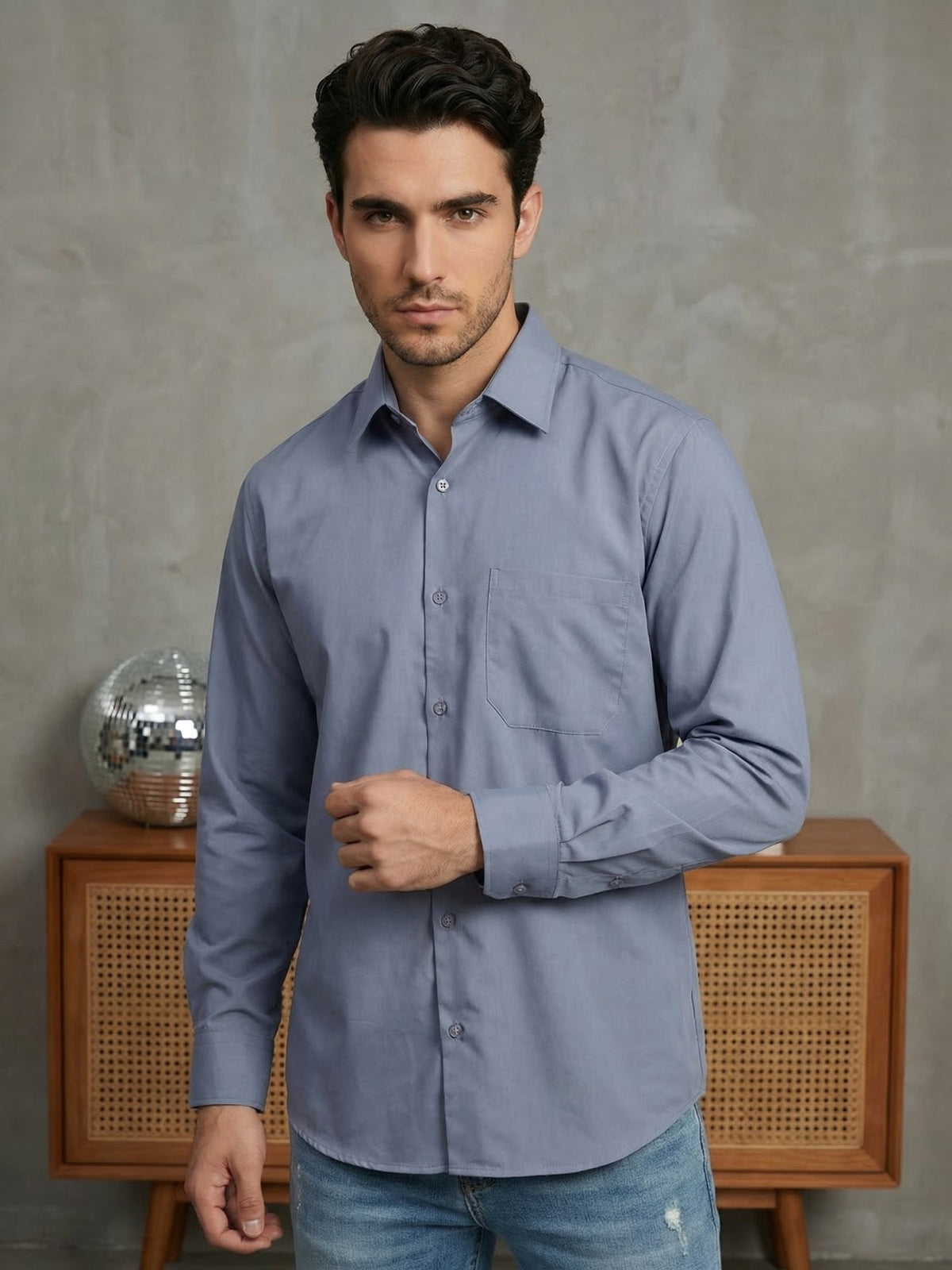 Men's Casual Cotton Blend Shirt ( RDSH 019Light-Grey )