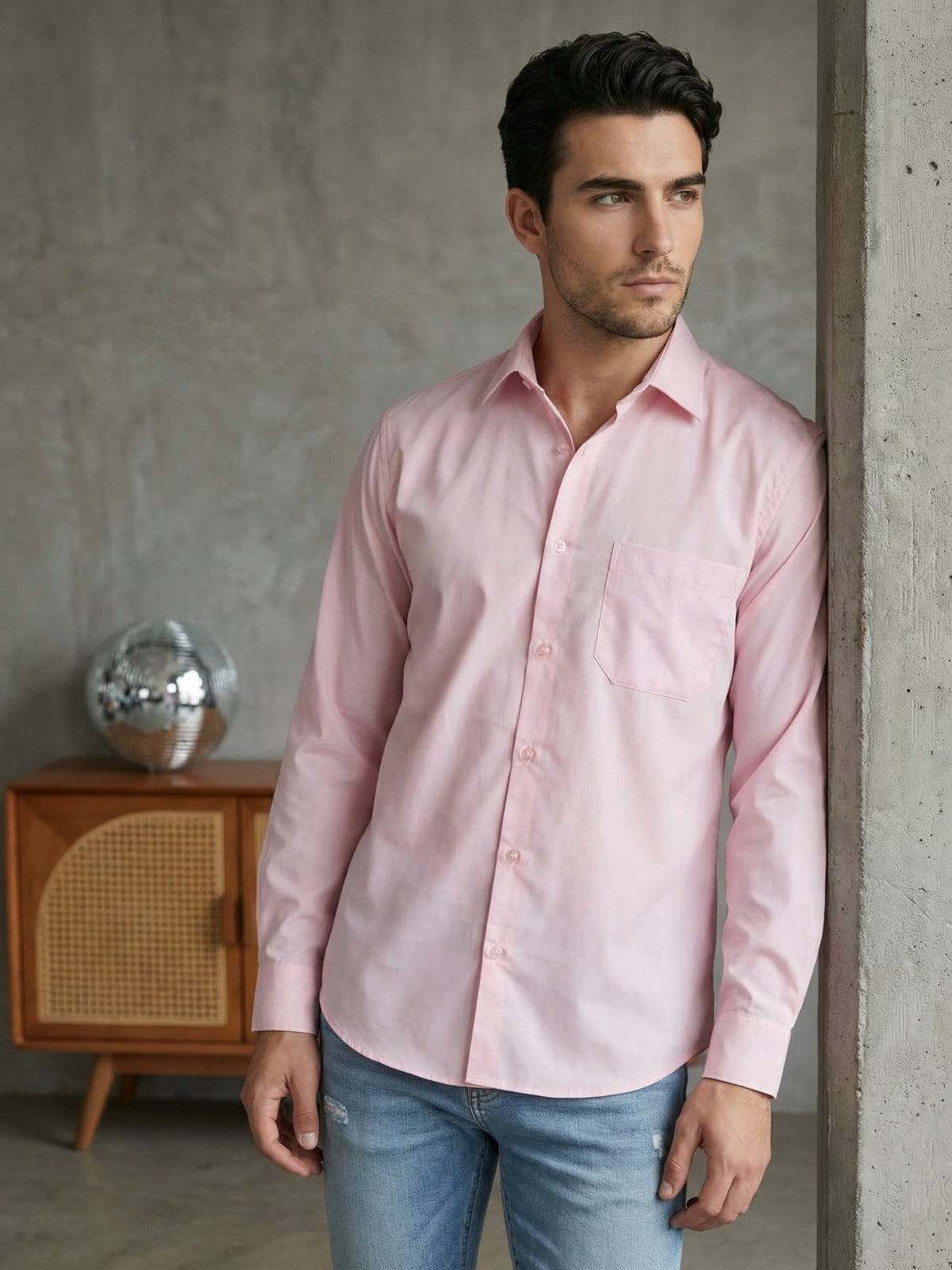 Men's Casual Cotton Blend Shirt ( RDSH 019Pink )