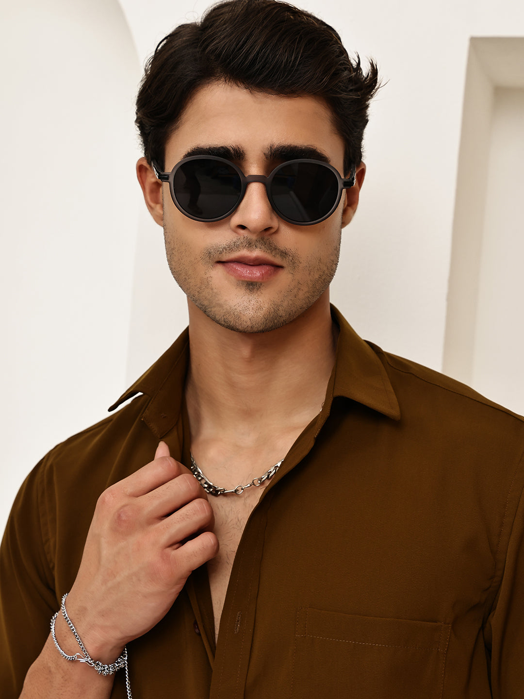 Cotton Blend Short Sleeve Casual Shirt for Men ( RDSH 024Coffee )