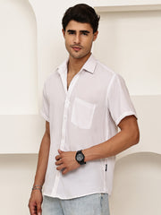 Cotton Blend Short Sleeve Casual Shirt for Men ( RDSH 024White )