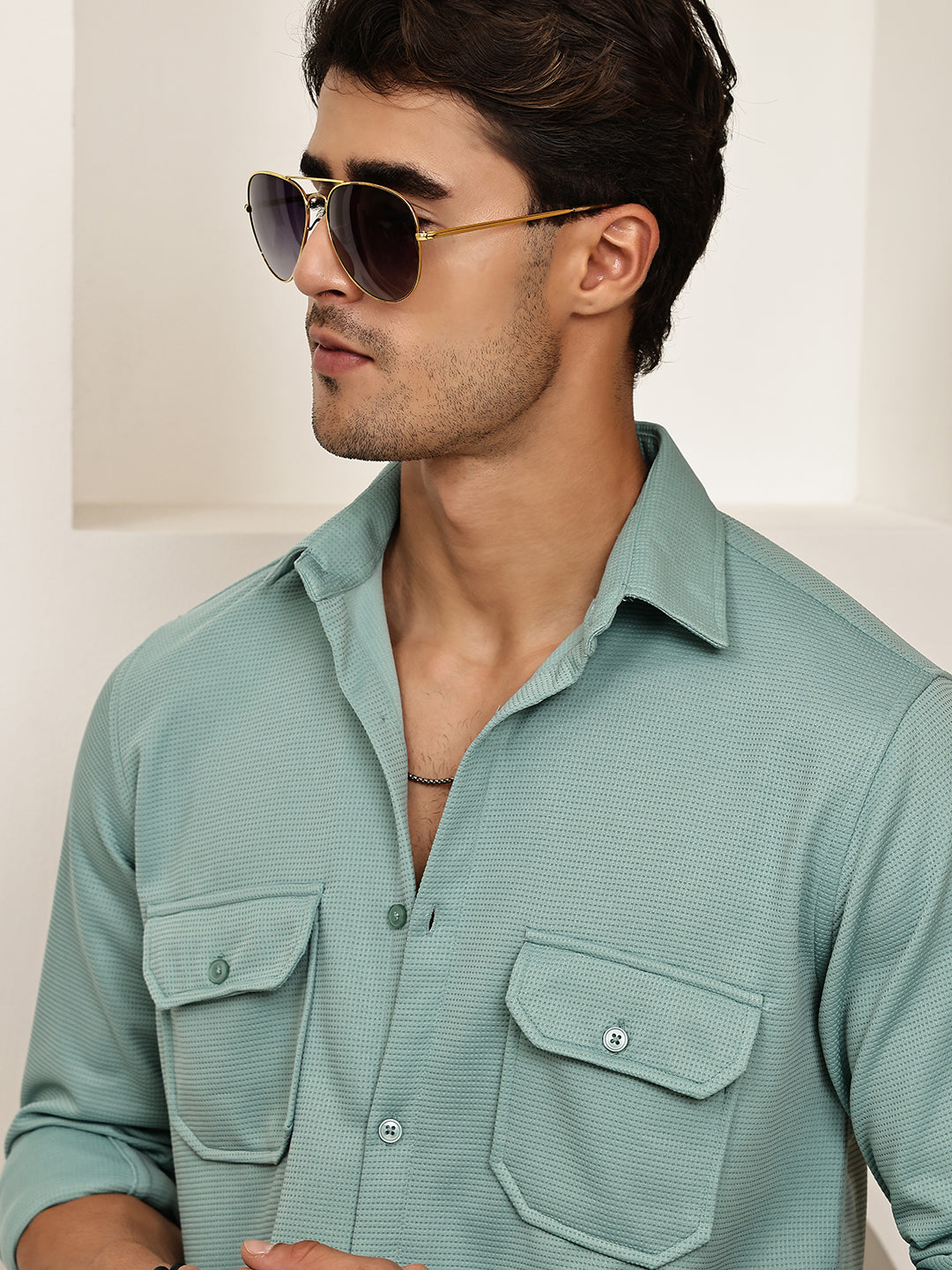 Woven Design Casual Shirt For Men ( RDSH 025Aqua )
