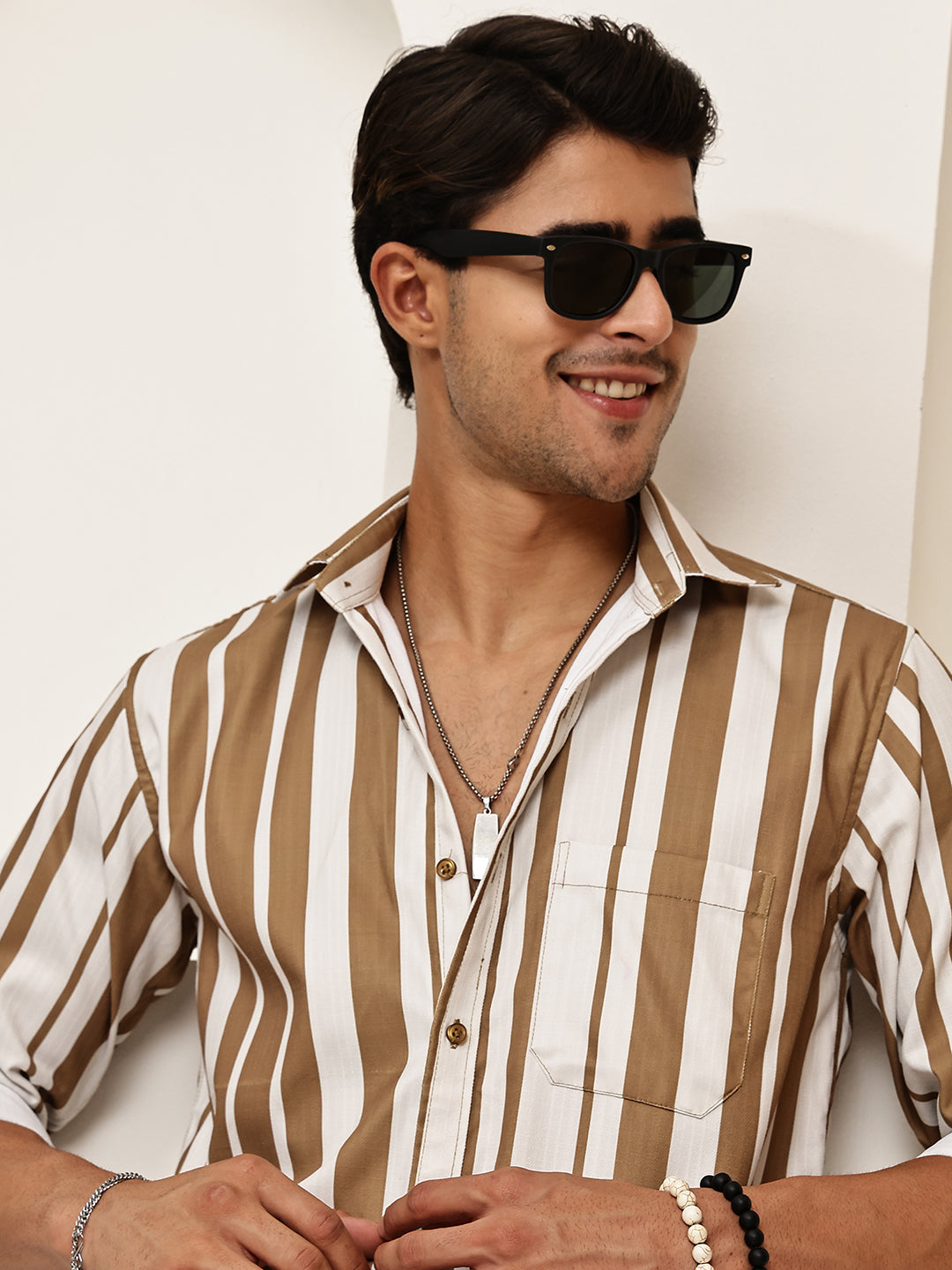 DesiQlo Men Striped Men Regular Fit Shirts - Multicolor - RDSH_026Beig