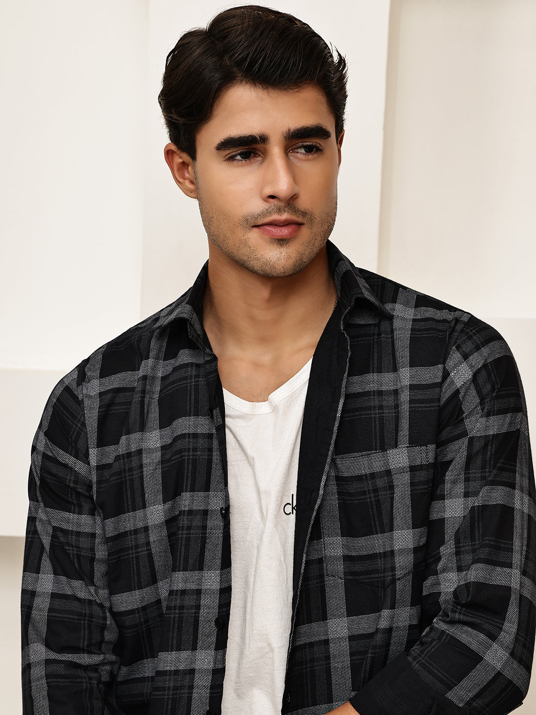 Pure Cotton Smart Casual Checked Shirt ( RDSH 027Black )