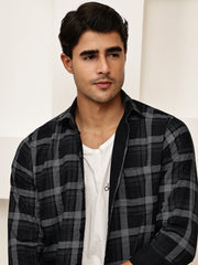 Pure Cotton Smart Casual Checked Shirt ( RDSH 027Black )