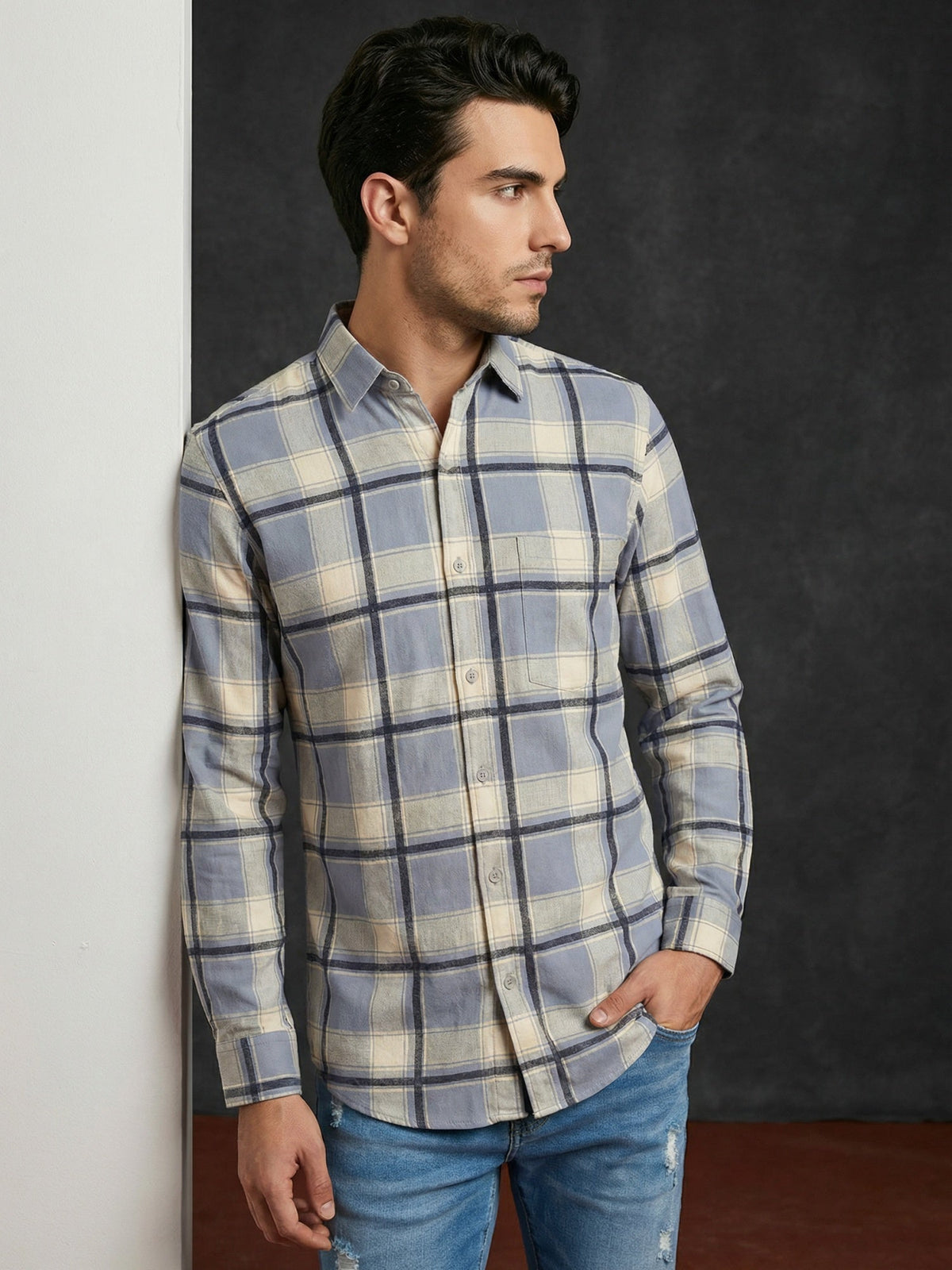 Men’s Blue Checked Casual Shirt ( RDSH 036Blue )