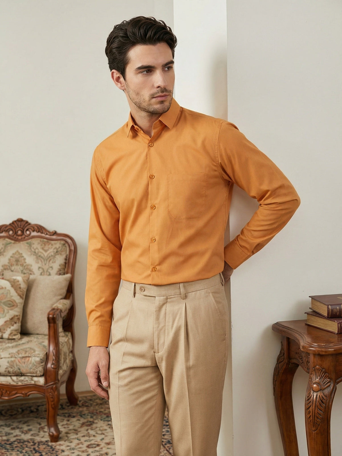 Men’s Classic Solid Formal Wear Shirt ( RDSH 037Orange )