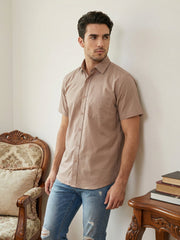 Men's Solid Cotton Blend Half Sleeve Shirt ( RDSH 040Peach )