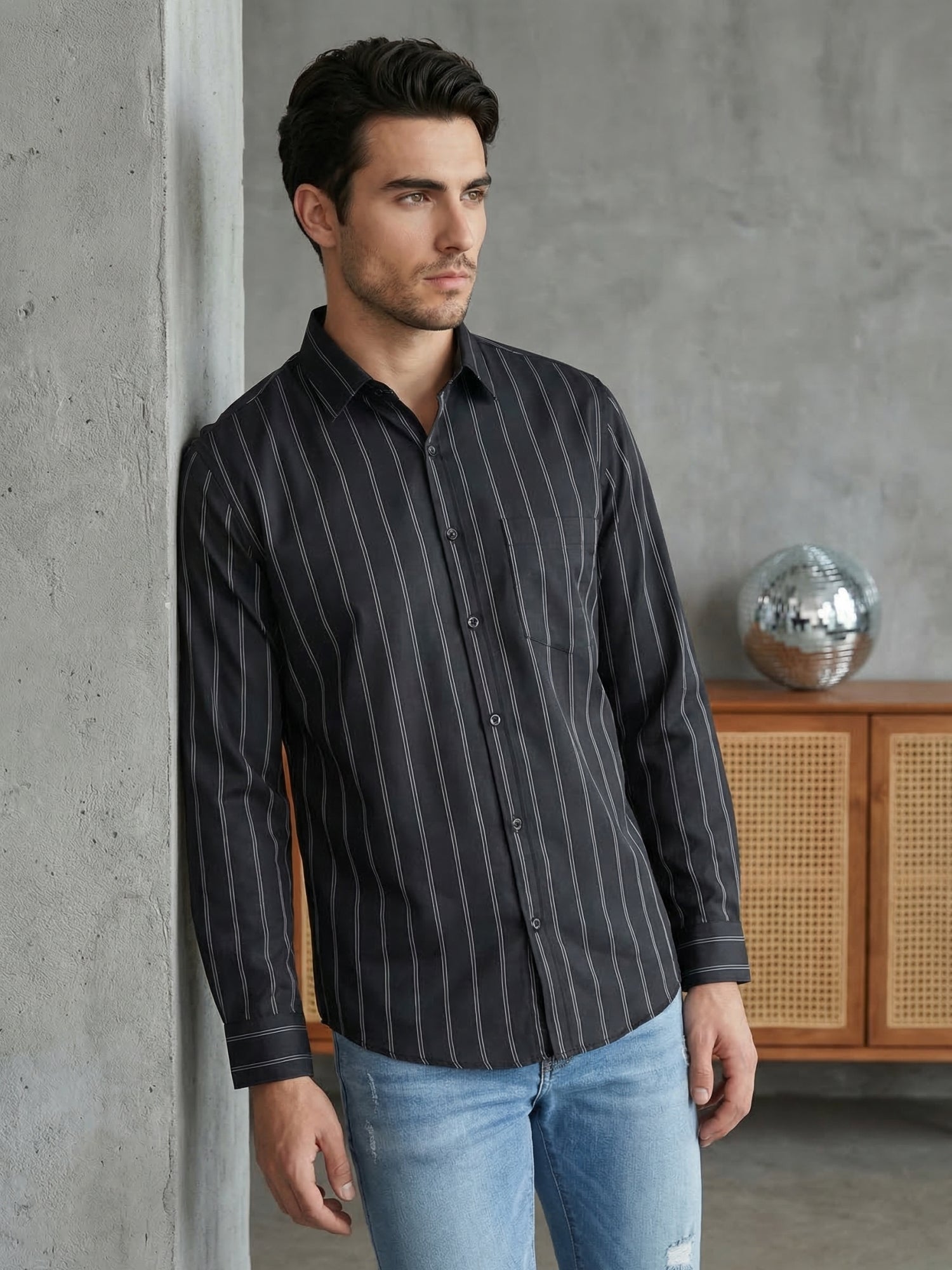 DesiQlo Men Striped Men Regular Fit Shirts - Multicolor - RDSH_041Blac