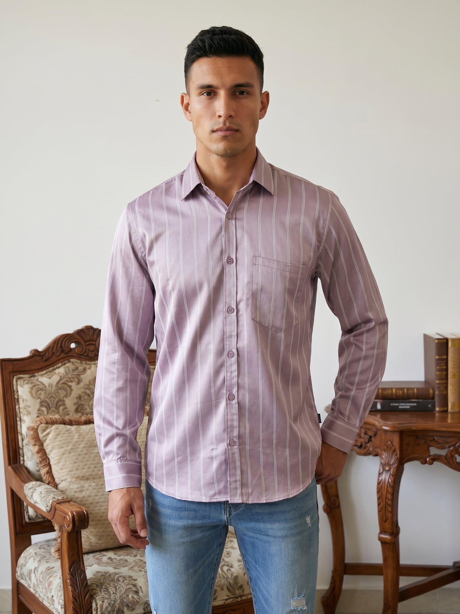 DesiQlo Men Striped Men Regular Fit Shirts - Multicolor - RDSH_041Purp