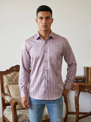 Men’s Vertical Striped Regular Fit Casual Shirt ( RDSH 041Purple )