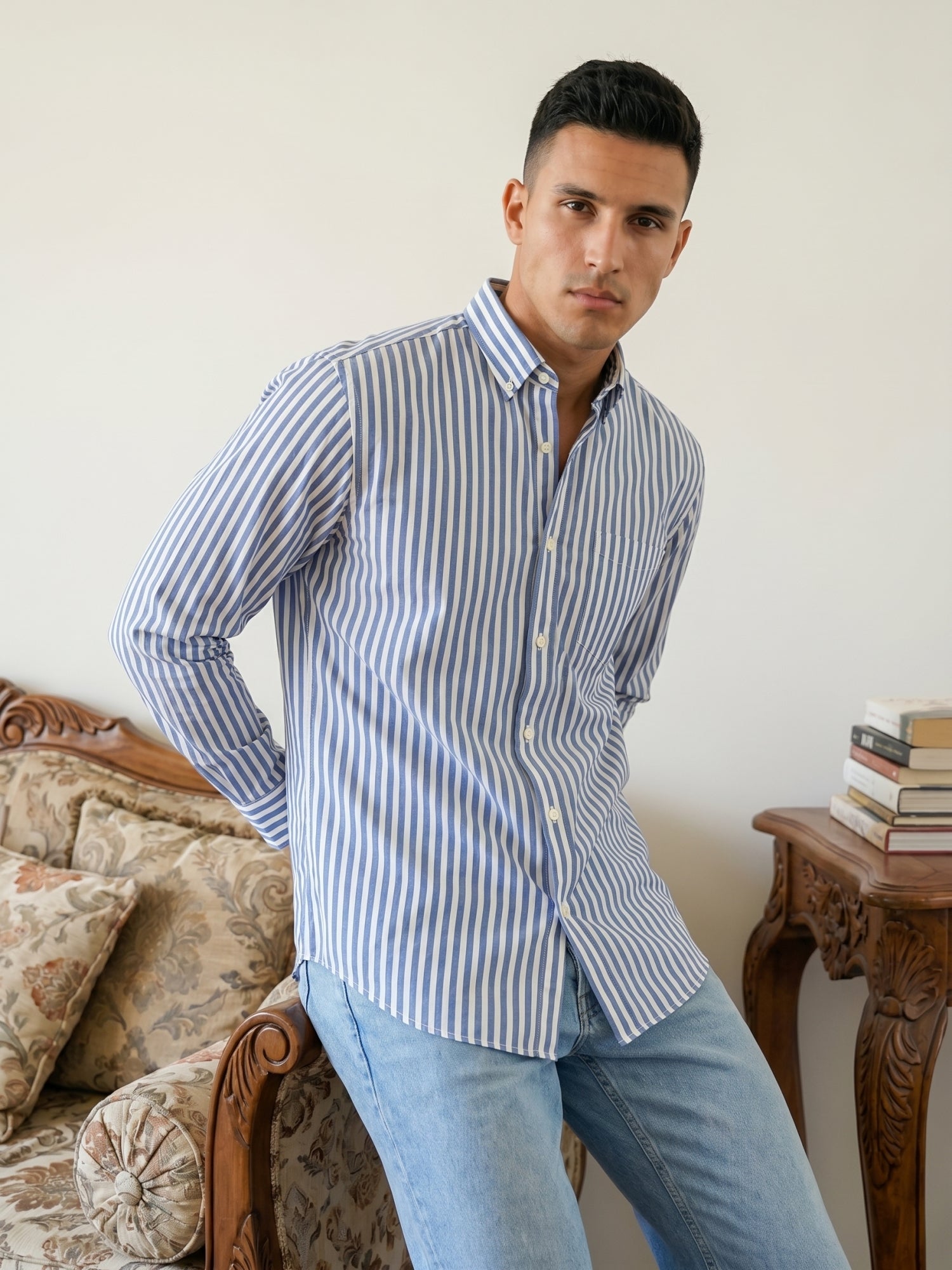 DesiQlo Men Striped Men Regular Fit Shirts - Multicolor - RDSH_042Blue