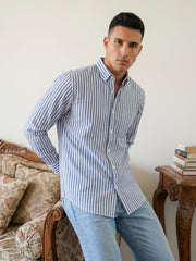Men’s Pure Cotton Striped Casual Shirt ( RDSH 042Blue )